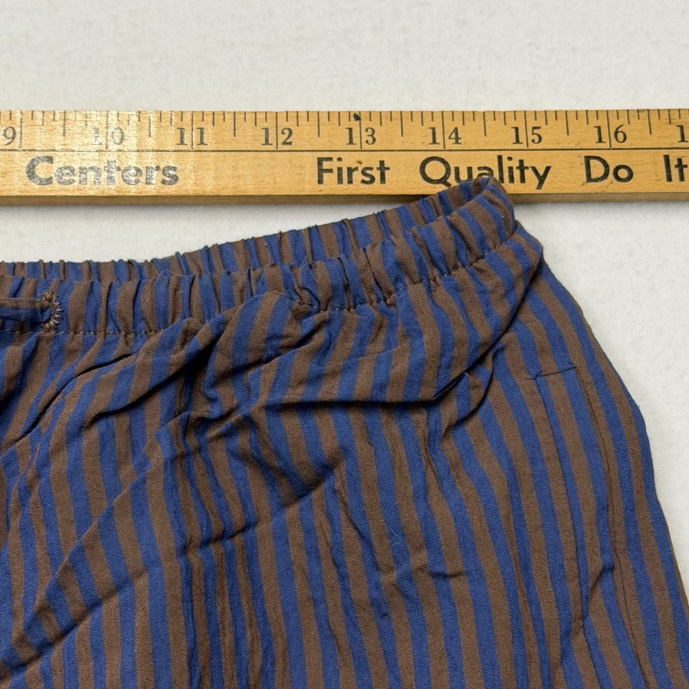 Zara Wide Leg Striped Pants Blue Brown Elastic Waist Drawstring Womens M - Picture 6 of 7